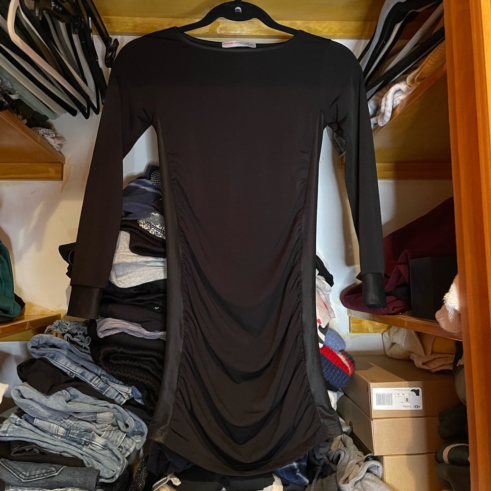 Submarine girls black long sleeve dress with faux leather details